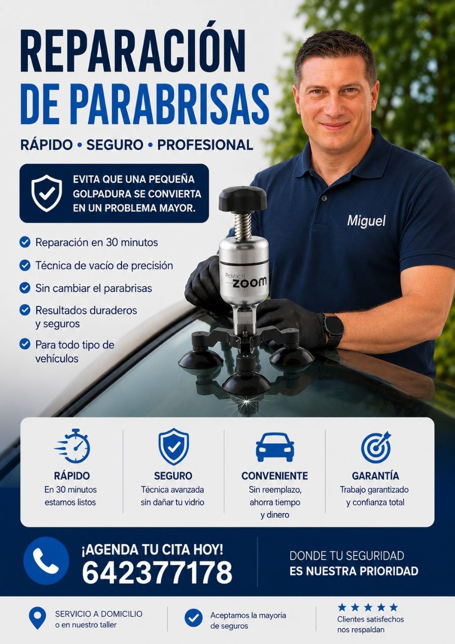 Anuncio de reparacion de parabrisas con contacto
